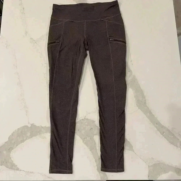 Athleta Pixy Drifter Textured Brown Activewear Leggings Womens Medium ZipPockets - Picture 1 of 8